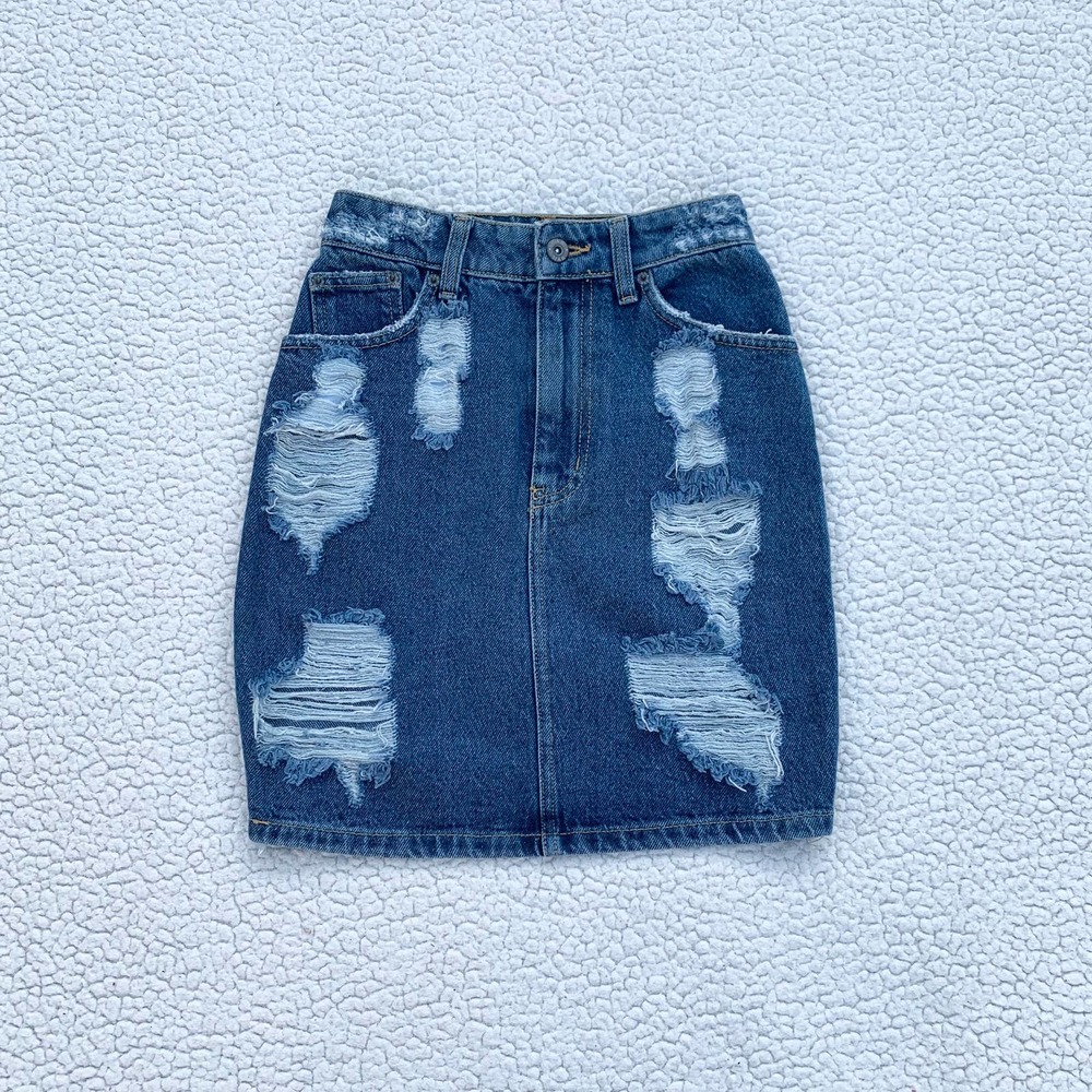 LF Carmar Denim Dark Wash Distressed Skirt NWT